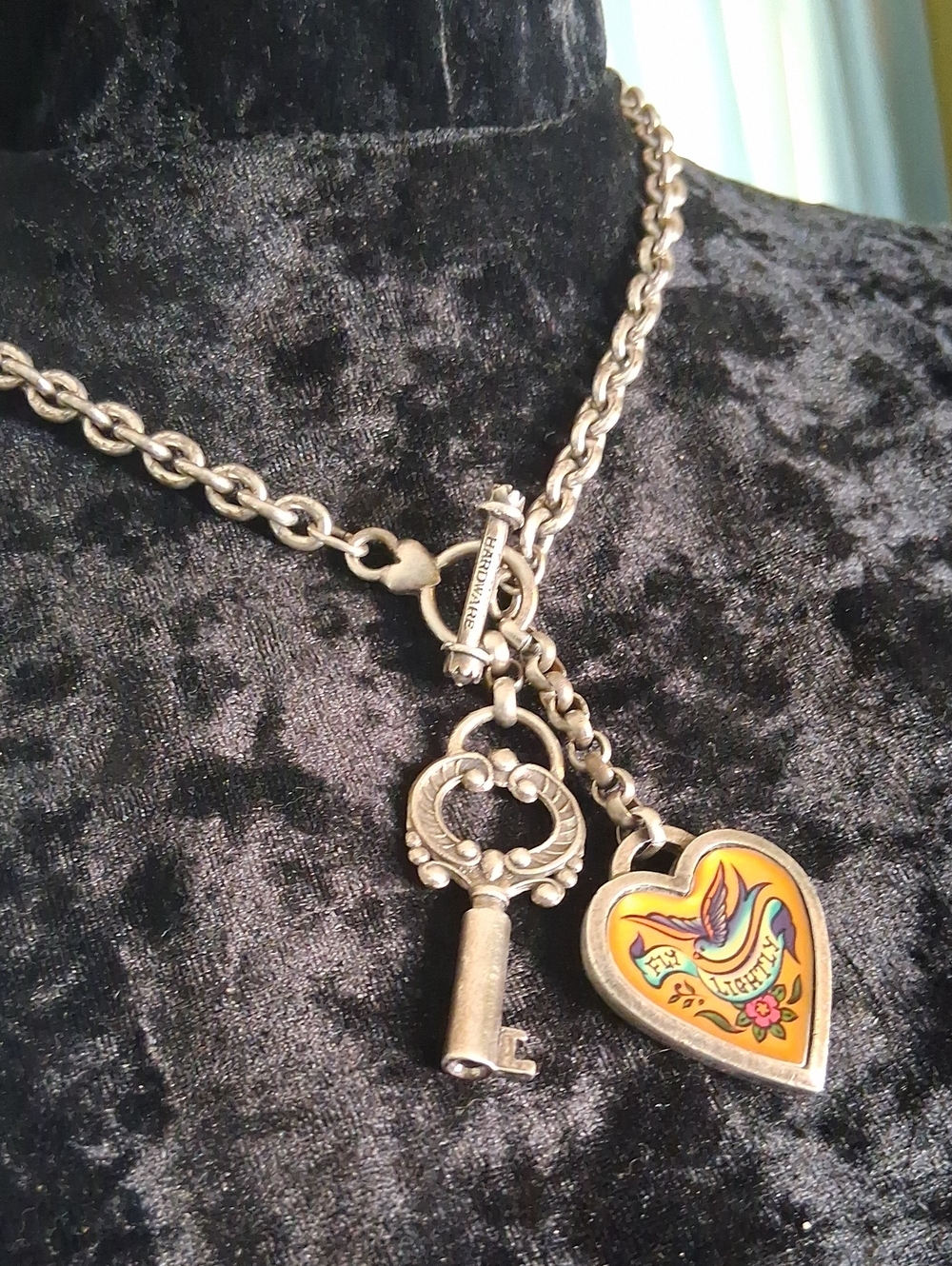 Gold-Tone Key & Heart Pendant Necklace with Yellow Enamel Heart Charm